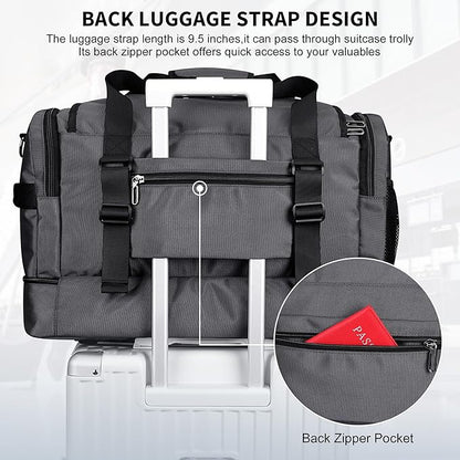 WITZMAN Duffle Bag for Men Large Carry On Travel Mens Weekender Overnight Bags with Shoes Compartment for Sports Gym(B723 Silvery Grey)