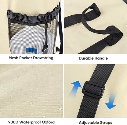 BALEINE 120L Laundry Bag Backpack, 900D Oxford Fabric Large Travel Laundry Bags with Shoulder Straps and 2 Mesh Pockets for College Dorm, Apartment, Laundromat (Beige, 120L)