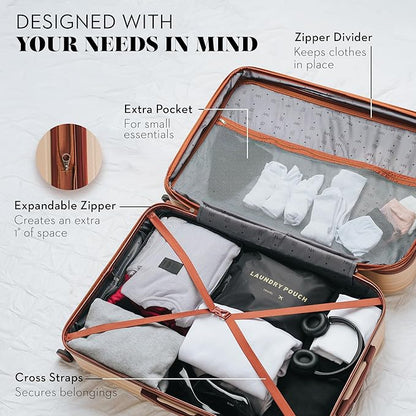 Nine West Bali 32 inch Luggage with Spinner Wheels – Champagne Hardshell Extra Large Suitcases for Travel with Packing & Laundry Bag – Large Lightweight Suitcase with Wheels – Checked Luggage