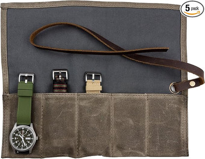 BARTON WATCH BANDS Canvas Watch Roll Travel Case - Waxed Canvas Watch Pouch & Band Storage - Ideal for Travelling or Home Use, Carrier Case & Travel Roll.