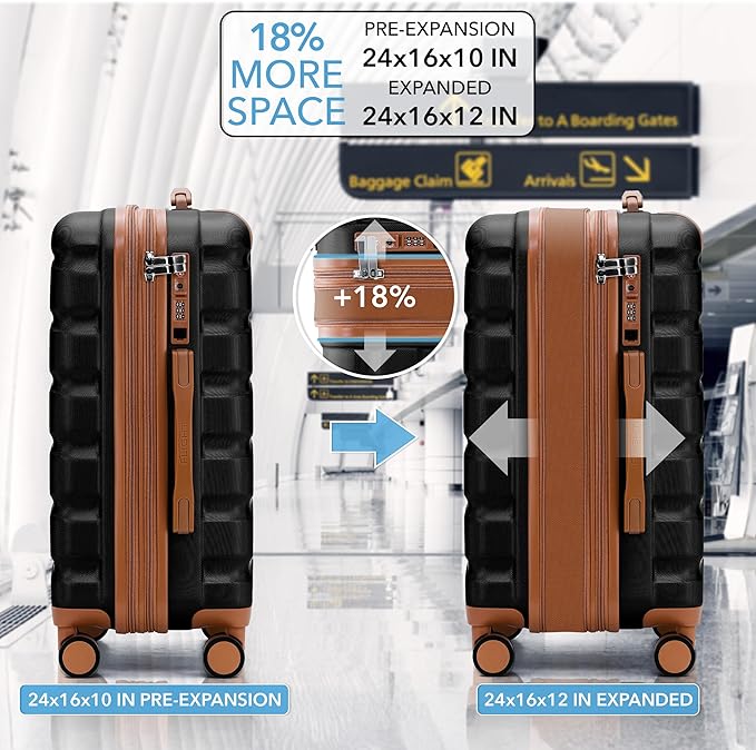 Flight Knight 24x16x10 Expandable Carry On Suitcase Hardside TSA Lock USB C Lightweight Luggage Silent Double Spinner Wheels Maximum Overhead Carry-On Bag For Virgin & South West Approved Airlines