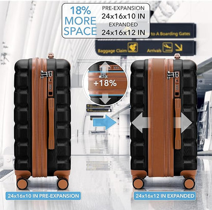 Flight Knight 24x16x10 Expandable Carry On Suitcase Hardside TSA Lock USB C Lightweight Luggage Silent Double Spinner Wheels Maximum Overhead Carry-On Bag For Virgin & South West Approved Airlines