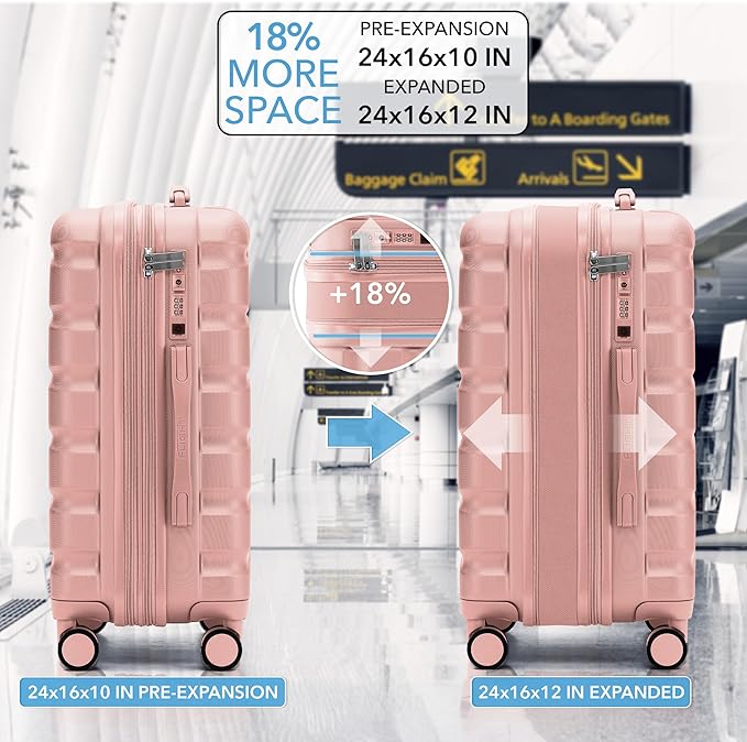 Flight Knight 24x16x10 Expandable Carry On Suitcase Hardside TSA Lock USB C Lightweight Luggage Silent Double Spinner Wheels Maximum Overhead Carry-On Bag For Virgin & South West Approved Airlines
