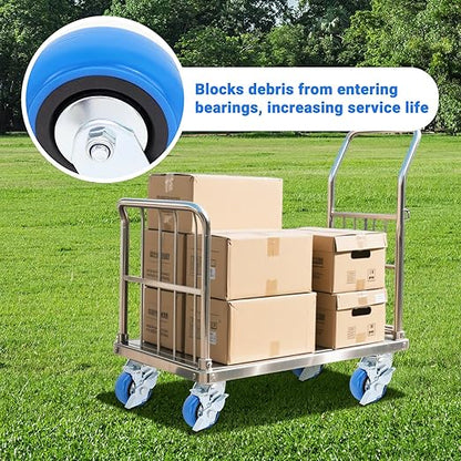W B D WEIBIDA 4 Inch Heavy Duty Casters, Smooth Rolling Caster Design for Cart Wheels, 2500 LBS Industrial Grade Castors with Upgraded Thickened Bracket, Durable Castors (4 Brake)