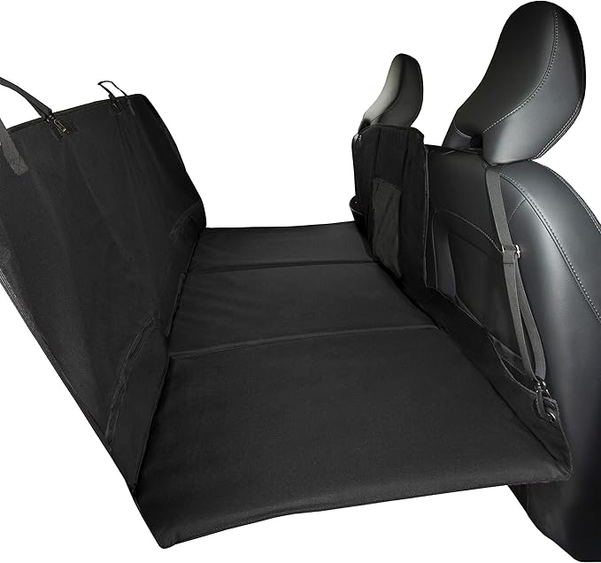 Furhaven Deluxe Multi-Panel Hard Bottom Platform Bridge Backseat Protector w/ Travel Bag - Black, One Size