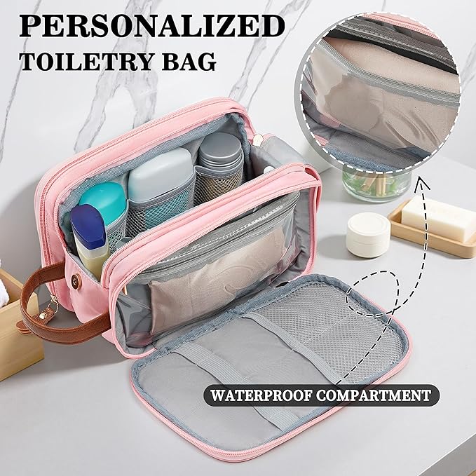 YOOLIFE Travel Toiletry Bag - Birthday Gifts for Women | Personalized Initial Makeup Bag for Women Teen Girls, Travel Essentials for Woman Letter S Pink