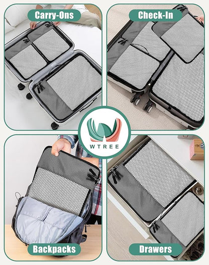 4-Piece Packing Cubes Travel Accessories Set for Suitcases - Luggage Organizer Bags with Double Zipper - Mesh Top - Large - Dark Grey