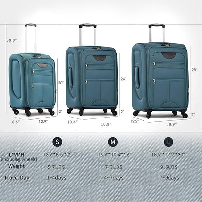 Luggage Sets 3 Piece Softside Expandable Lightweight Durable Softshell Suitcase Sets Spinner Wheels TSA Lock