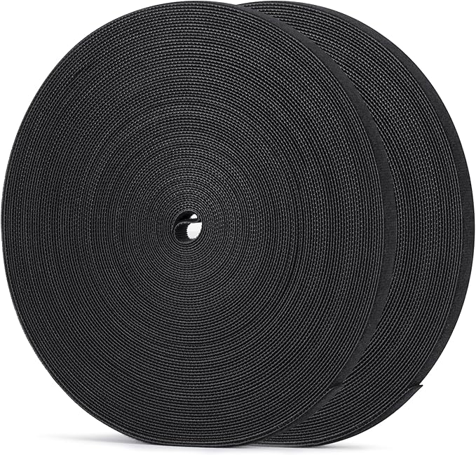 Nylon Hook and Loop Roll 50Yd x 1/2 in, Black Self-Adhesive Reusable Fastener Strips-Customizable Length for Electricians,Home,DIY Cable Tie Alternative,Organizer Tape for Wires(25YdX2Rolls)