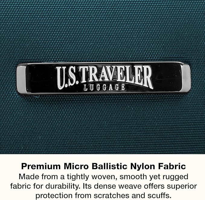 U.S. Traveler Anzio Softside Sturdy Ballistic Nylon Expandable Travel Suitcase Luggage with 4 Spinner Wheels, Teal, Carry-on 22-Inch