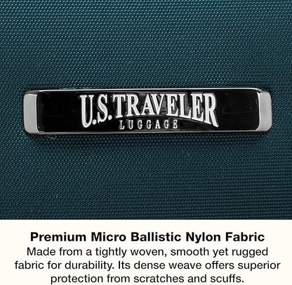 U.S. Traveler Anzio Softside Sturdy Ballistic Nylon Expandable Travel Suitcase Luggage with 4 Spinner Wheels, Teal, Carry-on 22-Inch