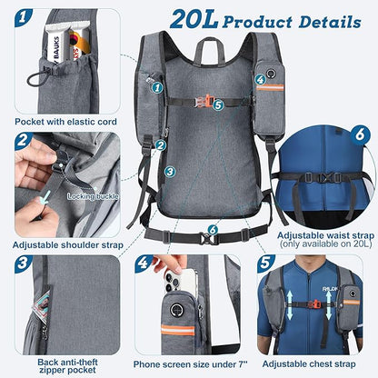 20L Small Hiking Backpack for Men Women Foldable Packable Back Pack Ultralight Hiking Daypack for Travel Camping Outdoor, Gray