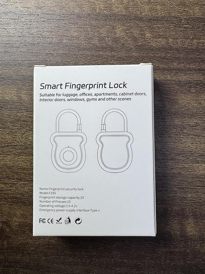 Smart Fingerprint Padlock for Luggage - 20 User Capacity, USB Key & Emergency Code, Keyless Biometric Lock for Gym Locker, Suitcase, Backpack, Toolbox & Handbag (Black)