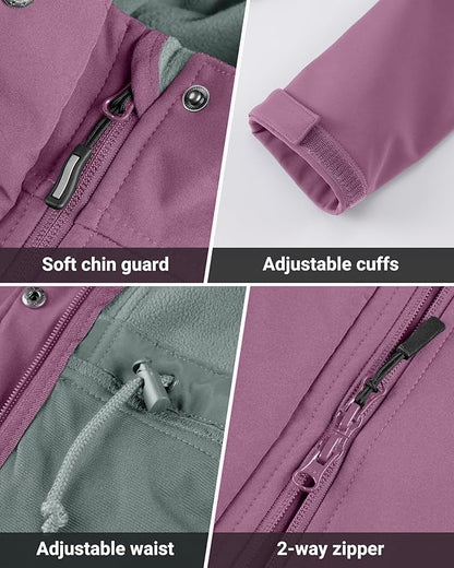 Outdoor Ventures Women's Lightweight Waterproof Fleece Lined Hooded Softshell Rain Jacket, Warm Windbreaker Long Coat