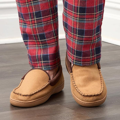 Fruit of the Loom Men’s Memory Foam House Slippers Indoor Outdoor – Microsuede Venetian Cozy Warm Men’s Slippers Plush House Shoes, Sizes 7-14