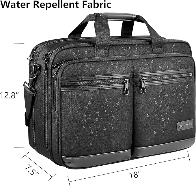KROSER Laptop Bag Stylish Laptop Briefcase Fits Up to 17.3 Inch Expandable Water-Repellent Shoulder Messenger Bag Computer Bag with RFID Pockets for Business/Travel/School/College/Men/Women-Black