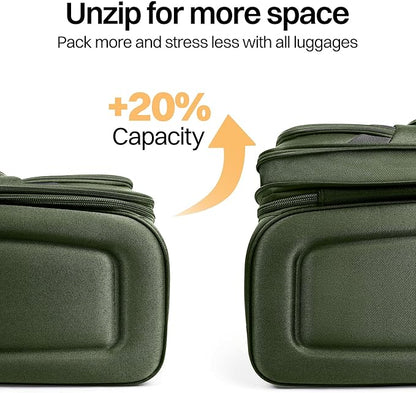 2-Piece Set Front Opening,Softside Luggage Sets w/Double Spinner Wheels Expandable Luggage,Lightweight Travel Luggage Rolling Suitcase w/LOCK（Green-Grey,20in/28in）
