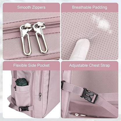 PIJUSHI Travel Backpack for Women Expandable Carry on Luggage Backpack Airline Approved Personal Item Laptop Bag(PE034 Light Purple)