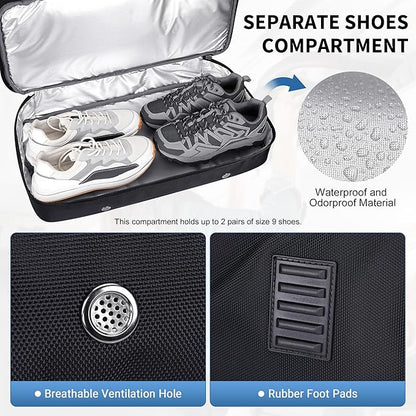 WITZMAN Duffle Bag for Men Large Carry On Travel Mens Weekender Overnight Bags with Shoes Compartment for Sports Gym(B723 Black)