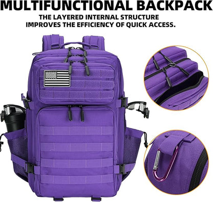 45L Tactical Assault Backpack 3 day assault pack with Molle Waterproof backpack Rucksack for Tactical Backpacks (Purple)