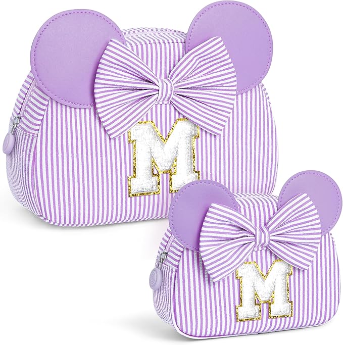 Christmas Gifts for Girls Kids - Birthday Gifts for 3 4 5 6 7 8 9 10 11 12 13 Years Old Girl, Initial Makeup Bags | Travel Cosmetic Bag | Stocking Stuffers for Girls Daughter Sister Purple M