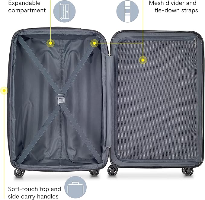 DELSEY PARIS Helium Aero Hardside Expandable Luggage with Spinner Wheels, Brushed Charcoal, Checked-Large 28 Inch