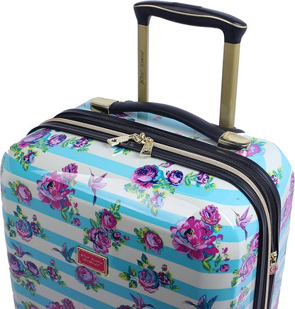 Betsey Johnson 26 Inch Checked Luggage Collection - Expandable Scratch Resistant (ABS + PC) Hardside Suitcase - Designer Lightweight Bag with 8-Rolling Spinner Wheels (Stripe Floral Hummingbird)