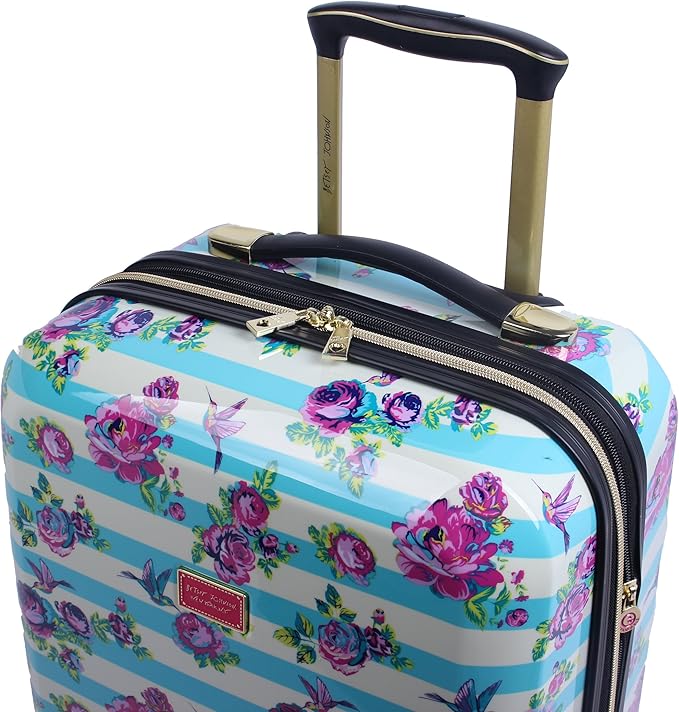 Betsey Johnson Luggage Hardside 3 Piece Set Suitcase With Spinner Wheels (20" 26" 30") (One Size, Flamingo Strut)… (Stripe Floral Hummingbird)