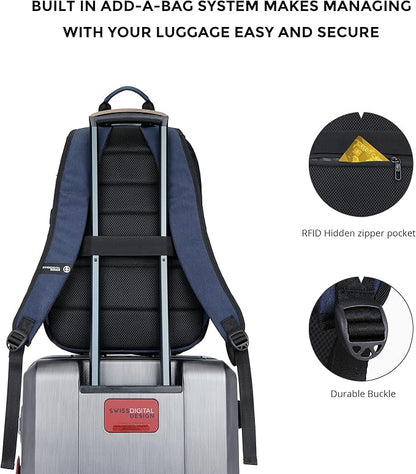 Swissdigital Design College 17 inch Laptop Backpack, Slim Business Travel Laptop Backpack With USB Charging Port For Women & Men Laptop Dark Blue (BIBERSTEIN SD1636-12)