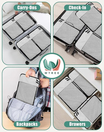 4-Piece Packing Cubes Travel Accessories Set for Suitcases - Luggage Organizer Bags with Double Zipper - Mesh Top - Medium - Beige