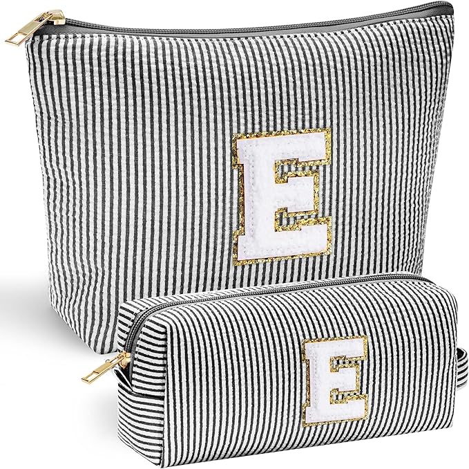 YOOLIFE Stocking Stuffers For Teen Girls Christmas Gifts For Teenage Girls Initial Makeup Bag | Cosmetic Travel Toiletry Bag | 9 10 11 12 13 14 15 Years Old | Teen Girl Gifts Trendy Stuff Black E