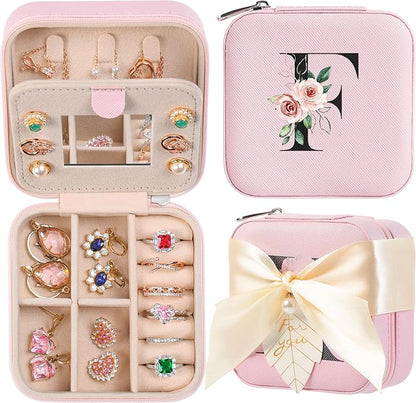 AYGXU Travel Jewelry Box for Women and Girls - Small Case With Initial A-Z - Teacher Gifts