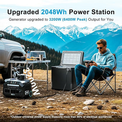 IEE 3200W Portable Power Station P3200 with 200W Solar Panel, 2048Wh Solar Generator, 1800W AC Charging, AC Outlets x 4, LiFePO4 Battery Power Station for Home Backup, Camping, RV, Emergency