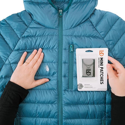 GEAR AID Tenacious Tape Mini Patches with Peel-and-Stick Adhesive to Fix Holes and Tears in Winter Gear, Down Puffer Jackets, Sleeping Bags, Tents, and Rain Gear, Black and Clear