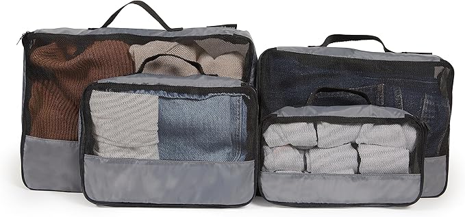Covermates Packing Cube Set - Premium Polyester - Dual Zipper Pulls - Carrying Handle - Front Mesh Window - Travel Organization, Grey