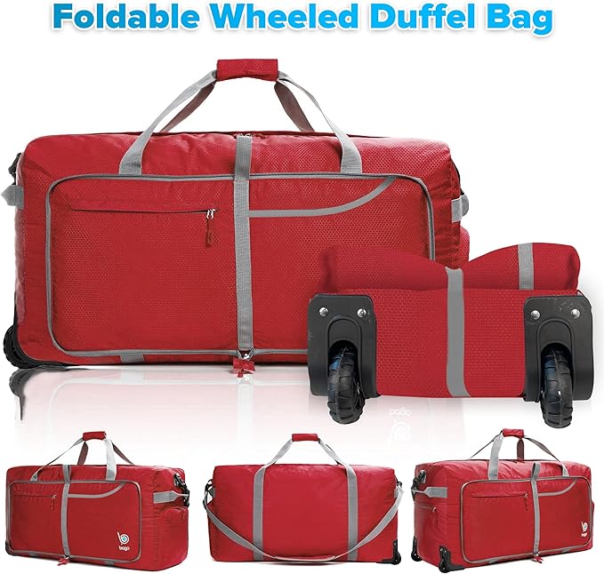 Bago Rolling Duffle Bag with Wheels - 31" 120L Foldable Weekender Bag, Waterproof Travel Duffel Bag, Heavy Duty Lightweight Duffle Bag for Traveling, Rolling Duffel Bag with Wheels (Red2023)
