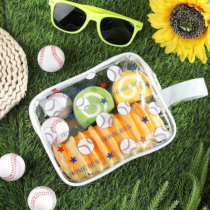12 PCS Baseball Gift Accessories Bags Baseball Cosmetic Bags Goodie Snack Makeup Pouch Bag Waterproof Clear PVC Travel Bag with Zipper for Girls Team Gifts Valentine Player Sport Party Favors