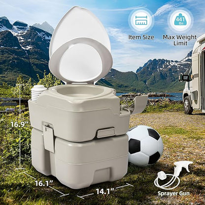 YITAMOTOR 5.3 Gal Portable Toilet for Camping, RV Toilet with Diagonal Elongated Bowl Seat, Porta Potty with Hand Sprayer, Leak-Proof for Adults, RV Travel, Hospital, Boat, Trip, Home