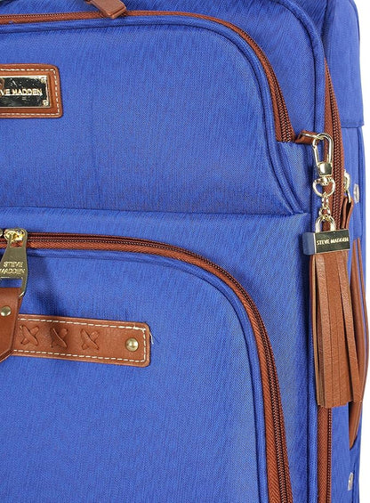 Steve Madden Designer Luggage Collection - Lightweight Softside Expandable Suitcase for Men & Women - Durable 20 Inch Carry On Bag with 4-Rolling Spinner Wheels, Global Blue, 20in, Spinner