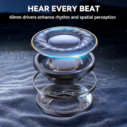 Hybrid Active Noise Cancelling Headphones, Over Ear Bluetooth 6.0 Wireless Headphones, 50H Playtime, Deep Bass, HiFi Stereo Sound, Lightweight Foldable for Travel, Home and Office（Black）