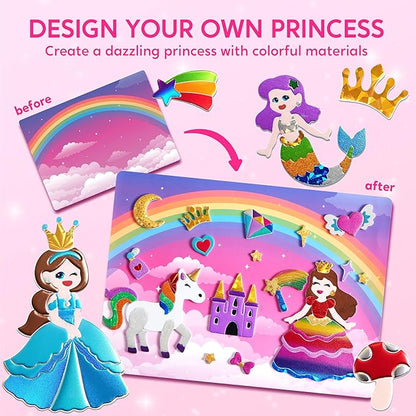 Klever Kits Princess Foil Art Kit for Kids - Arts & Crafts Supplies, Mess Free Coloring, Foil Foam Stickers, Creative Travel Toys, Birthday Gifts for Boys & Girls Ages 4 and Up