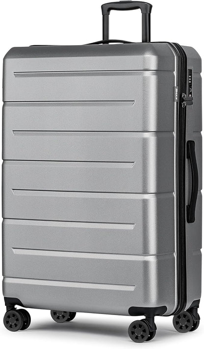 KYME Large Suitcases with Wheels Hardshell 28 Inch Luggage TSA Approved Big Checked Luggage Durable Travel Rolling Suitcase Women Men Silver Grey