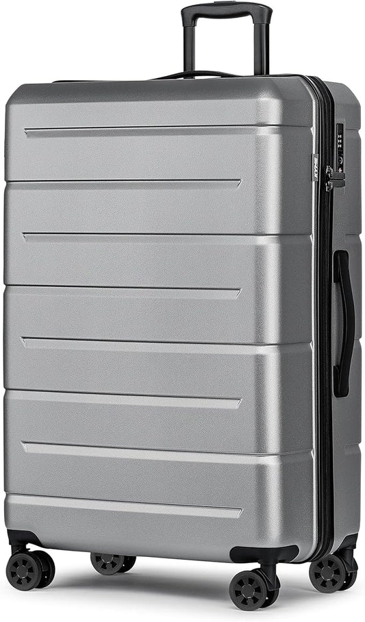 KYME Large Suitcases with Wheels Hardshell 28 Inch Luggage TSA Approved Big Checked Luggage Durable Travel Rolling Suitcase Women Men Silver Grey