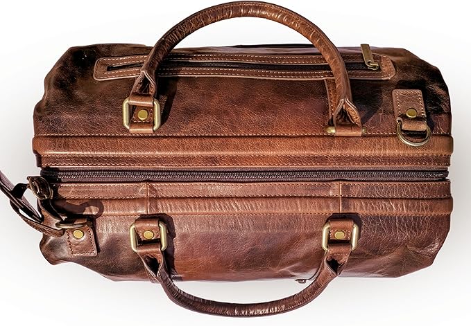 Leather Duffle Adventure Bag Weekender Travel Luggage with Shoe Compartment