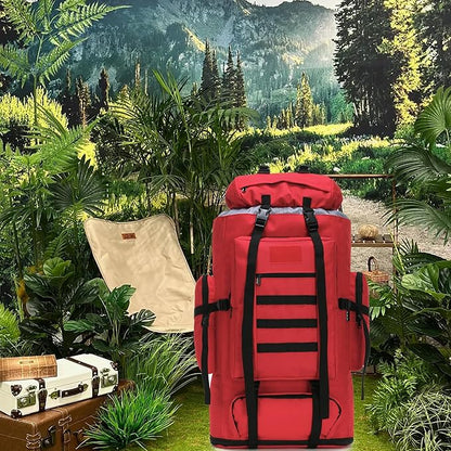 100L Hiking Camping Backpack MOLLE Rucksack Waterproof Daypack (Red)