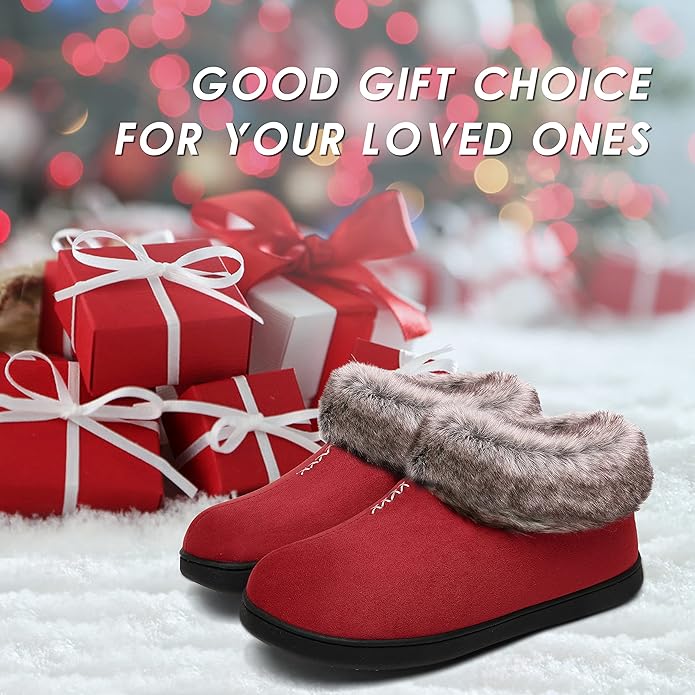 Mishansha Women's House Shoes Memory Foam Suede Moccasin Slippers Winter Warm Fleece Lined Home Shoes with Anti-Skid Rubber Sole