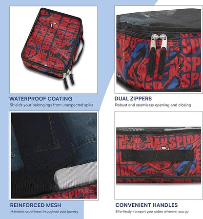 Marvel Spiderman 5-Piece Packing Cube Set - Spiderman, Ironman, Captain America - 5 Piece Packing Cubes Compression Travel Essential Accessories - Luggage Suitcase Organizer Set - For Kids, Adults