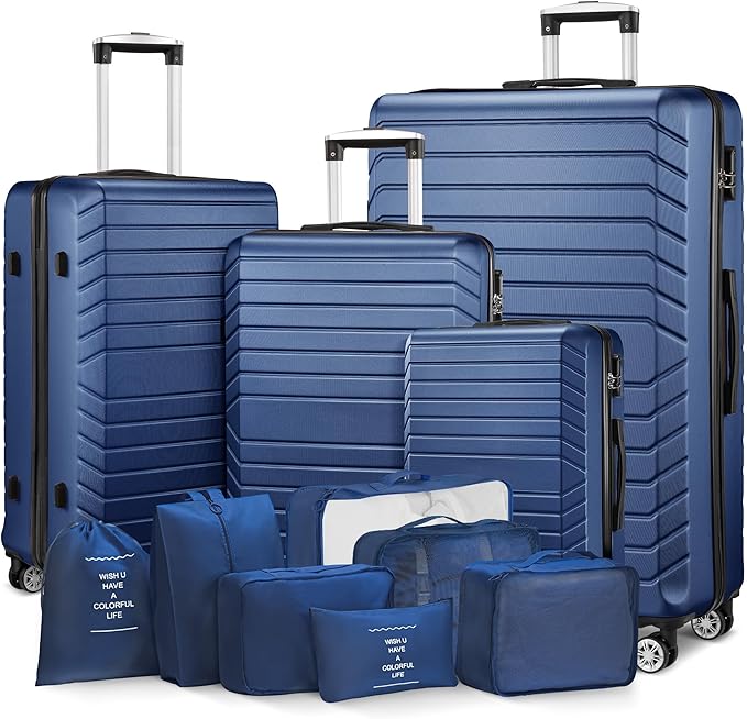 11 Piece Travel Luggage Sets(20″24″28″32″), 4 Piece Hardshell Suitcase with Wheels, 20inch Carry on Luggage, 24inch 28inch 32inch Checked Luggage with 7PC Packing Bags