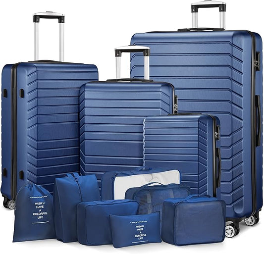 11 Piece Travel Luggage Sets(20″24″28″32″), 4 Piece Hardshell Suitcase with Wheels, 20inch Carry on Luggage, 24inch 28inch 32inch Checked Luggage with 7PC Packing Bags