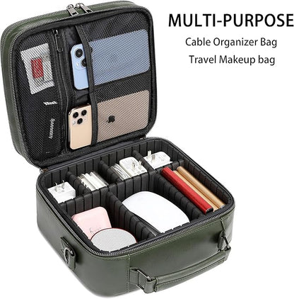 KYALOU Electronics Travel Organizer, Large Electronic Accessories Cable Case with Adjustable Dividers, Waterproof Tech Storage Bag Gifts with Double Layers for Cord, Charger, Power Bank - Olive Green